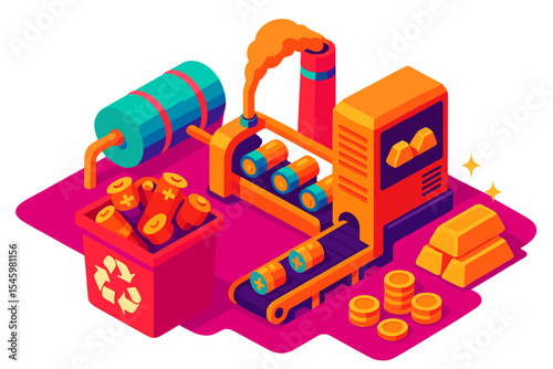 Recycling process of batteries in a modern facility during daytime