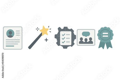 Illustrating the elements of effective project management with icons representing planning, team collaboration, and achievement metrics