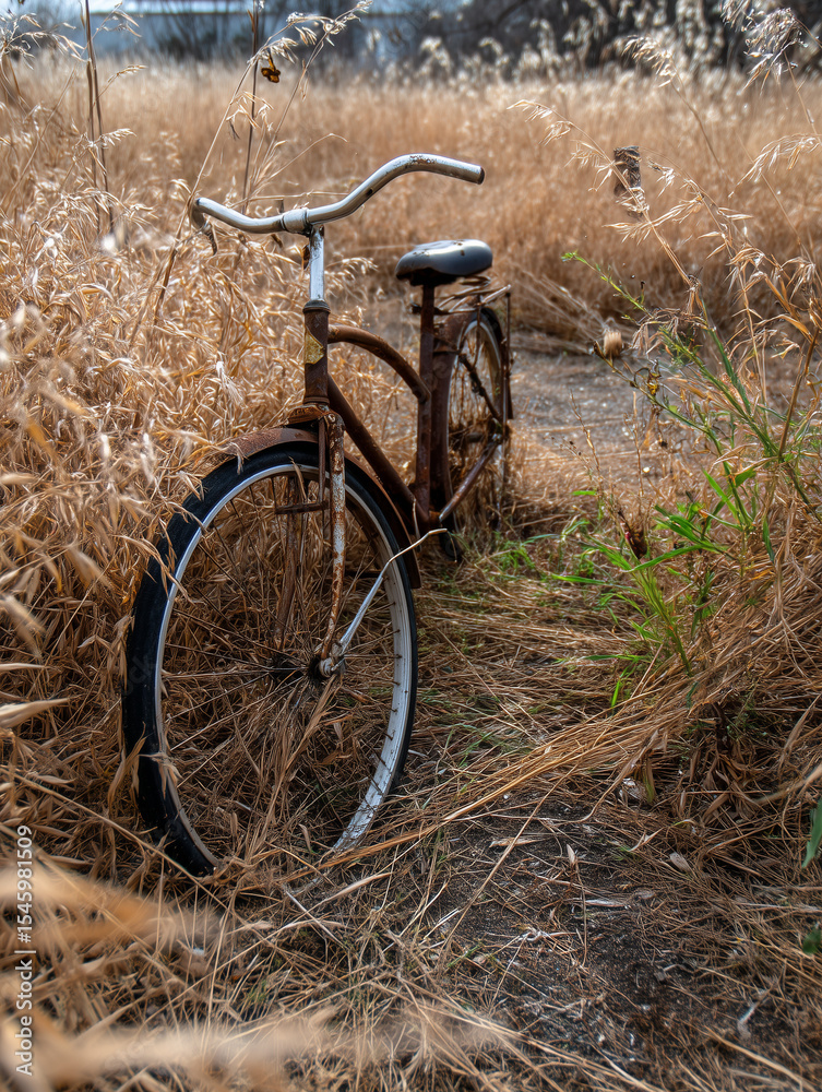 Rusted Bicycle Abandoned in Overgrown Field Rusted Bicycle Abandoned in Overgrown Field
