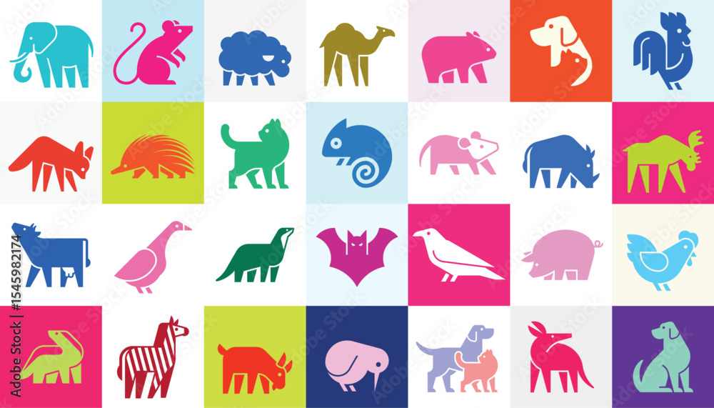 Fototapeta premium Animals logos collection. Animal logo set. Geometrical abstract logos. Icon design