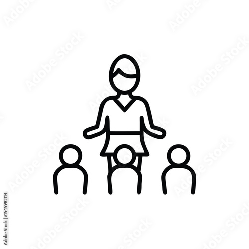 Handdrawn Line Art Illustration Woman Addressing Three People Social Justice Theme Simple Icon