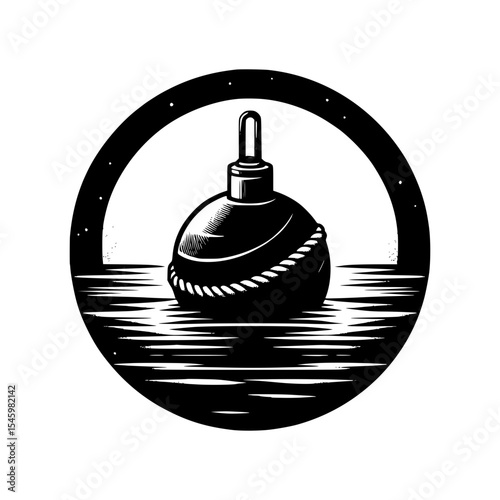 Nautical buoy in black and white illustration