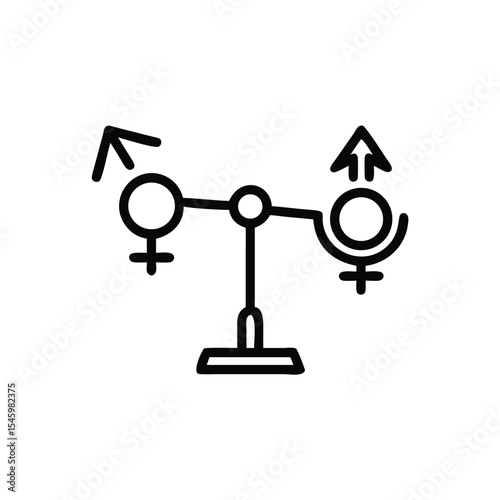 Handdrawn Line Art Illustration Gender Equality Seesaw Balance Male Female Symbols Social Justice Concept