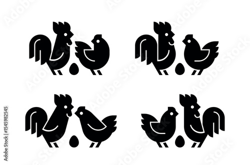 Farm animals logo Rooster and chicken. Icon design. Template elements
