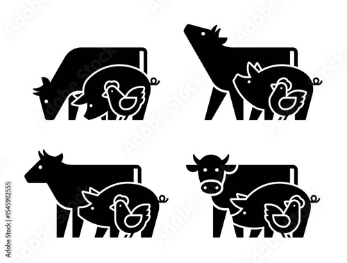 Farm animals logo Cow, Pig and Chicken. Icon design. Template elements