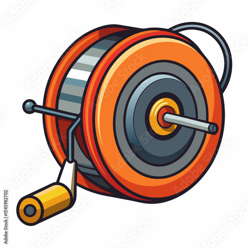 Detailed illustration of a chalk line tool with spool and handle
