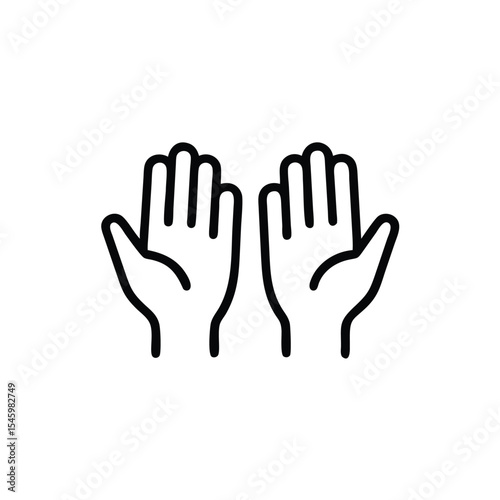 Two Outline Hand Drawn Hands Raised in Prayer or Supplication Gesture on Background Simple Icon Design