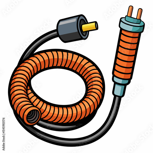 Coiled welding cable detailed vector illustration of electrical welding equipment