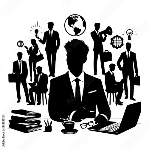Silhouette of business team global success