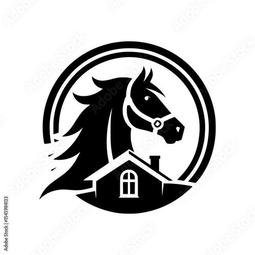 Black horse head and house logo design