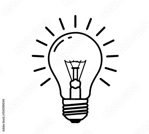 A black outline icon of a lit lightbulb, symbolizing ideas and innovation. Ideal for presentations, education, web design, app icons, brainstorming, or any graphic conveying inspiration or new concept