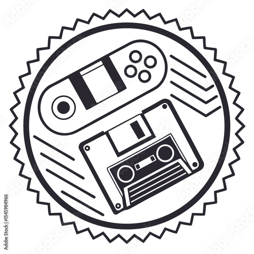 Retro gaming and technology nostalgia design with floppy disk and cassette tape
