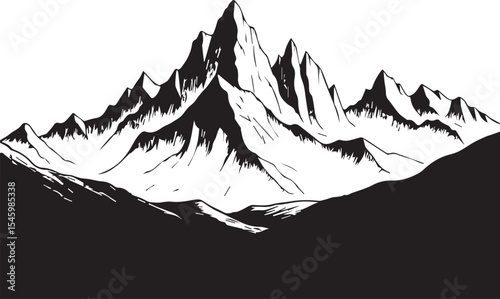 Majestic mountain landscape illustration panoramic view of peaks valleys and sky