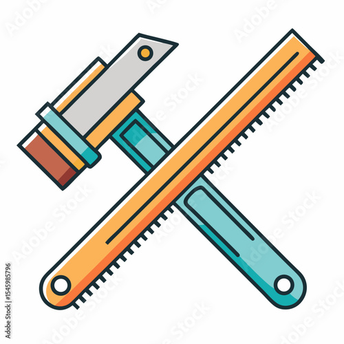 Crossed carpentry tools hammer saw and plane vector illustration