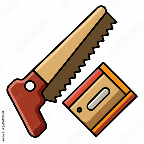 Vintage woodworking tools hand saw and chisel illustration