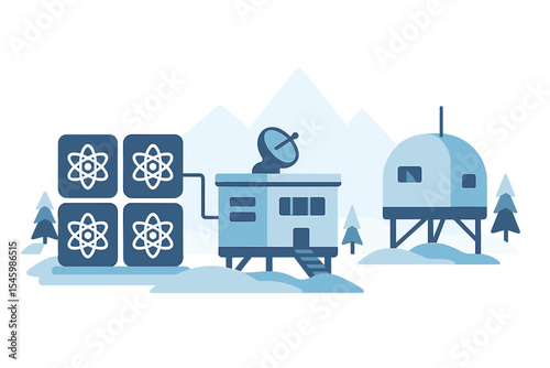 Modern scientific facility in a snowy mountain environment showcasing advanced technology and research setup