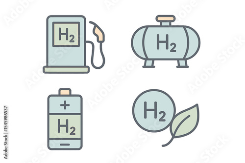 Hydrogen fuel options showcased with symbols representing various storage and usage methods