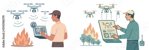 Drone operators monitor wildfire activity using technology for environmental protection and efficient resource management