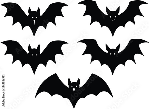 Halloween bats set line art silhouette vector illustration