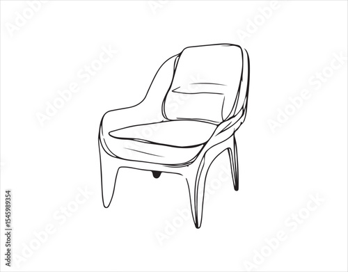 An uninterrupted line sketch of an armchair. A contemporary chair in a linear design. Silhouette of hand-drawn furniture for interiors. Vector illustration.