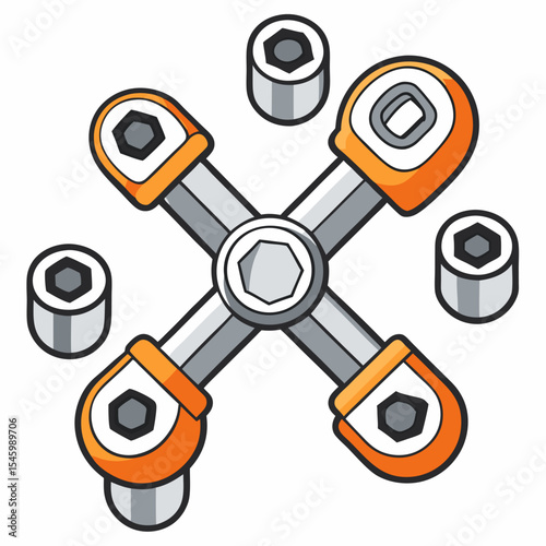 Outline illustration of socket wrench with multiple sockets