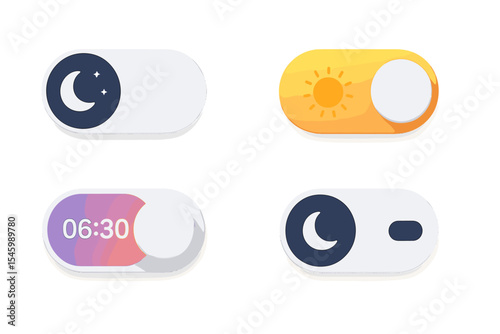 Toggle switches for day and night modes displayed in a modern design showcasing functionality and user interface elements
