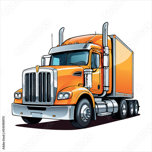 Orange Truck: A vibrant orange semi-truck stands ready, its polished chrome accents gleaming, showcasing power and dependability in the realm of transportation.