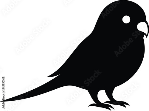 Black budgerigar silhouette, Budgerigar black silhouette on white background