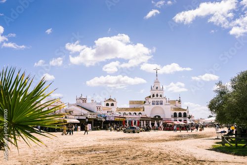 El Rocio village place with the sanctuary of Nuestra Señora del Rocío, Andalusia, Spain, 2025 april
