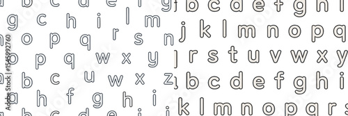 Creatively designed alphabet shapes arranged in a playful manner on a stark background