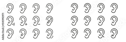 Different artistic representations of ears in various styles, perfect for design inspiration or anatomy study