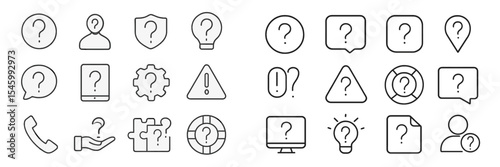 Collection of question mark icons representing various concepts and functions for design and web use
