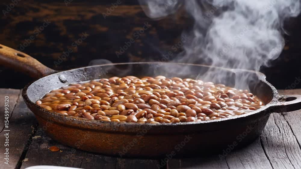 Rustic Cast Iron Pan Cooking Pinto Beans
