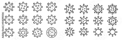Collection of simple virus illustrations arranged in different styles and sizes for educational purposes and graphic design needs