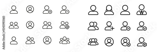 Collection of user profile icons in various styles and configurations, depicting social interactions and professional representation