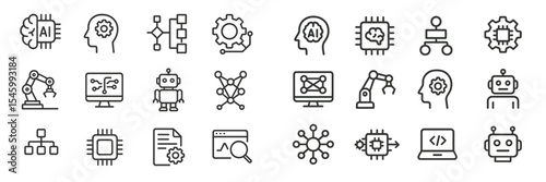 Diverse collection of artificial intelligence and technology icons in a modern design style for educational and professional use