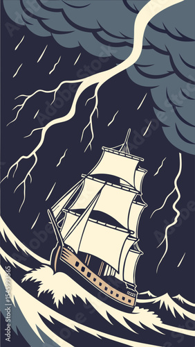 sailing ship during a storm