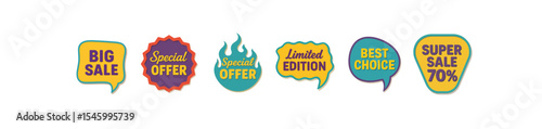 Collection of Six Retro Sale Badges Big Sale, Special Offer, Limited Edition