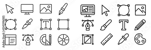 Icons representing digital design tools and software features for graphic artists and designers