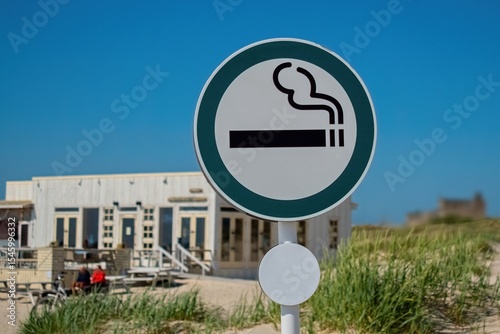 Designated Smoking Area on Sandy Beach. Smoking Permitted Zone on Clean Beach. Selective focus.