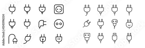 Simplified icons of various electrical plugs and connectors displayed in a modern layout for visual understanding and design reference