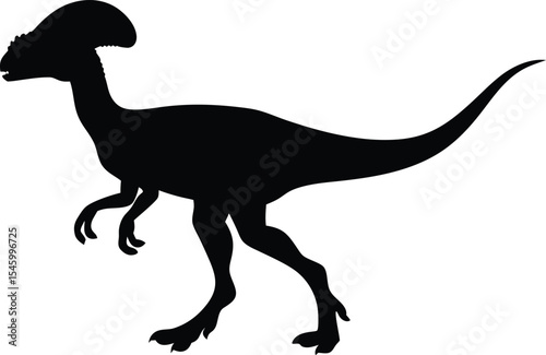 Agile Dilophosaurus Silhouette: A Distinctive Outline of the Crested Predator with its V-Shaped Frill, Capturing Ancient Ambush Tactics on a White Canvas.