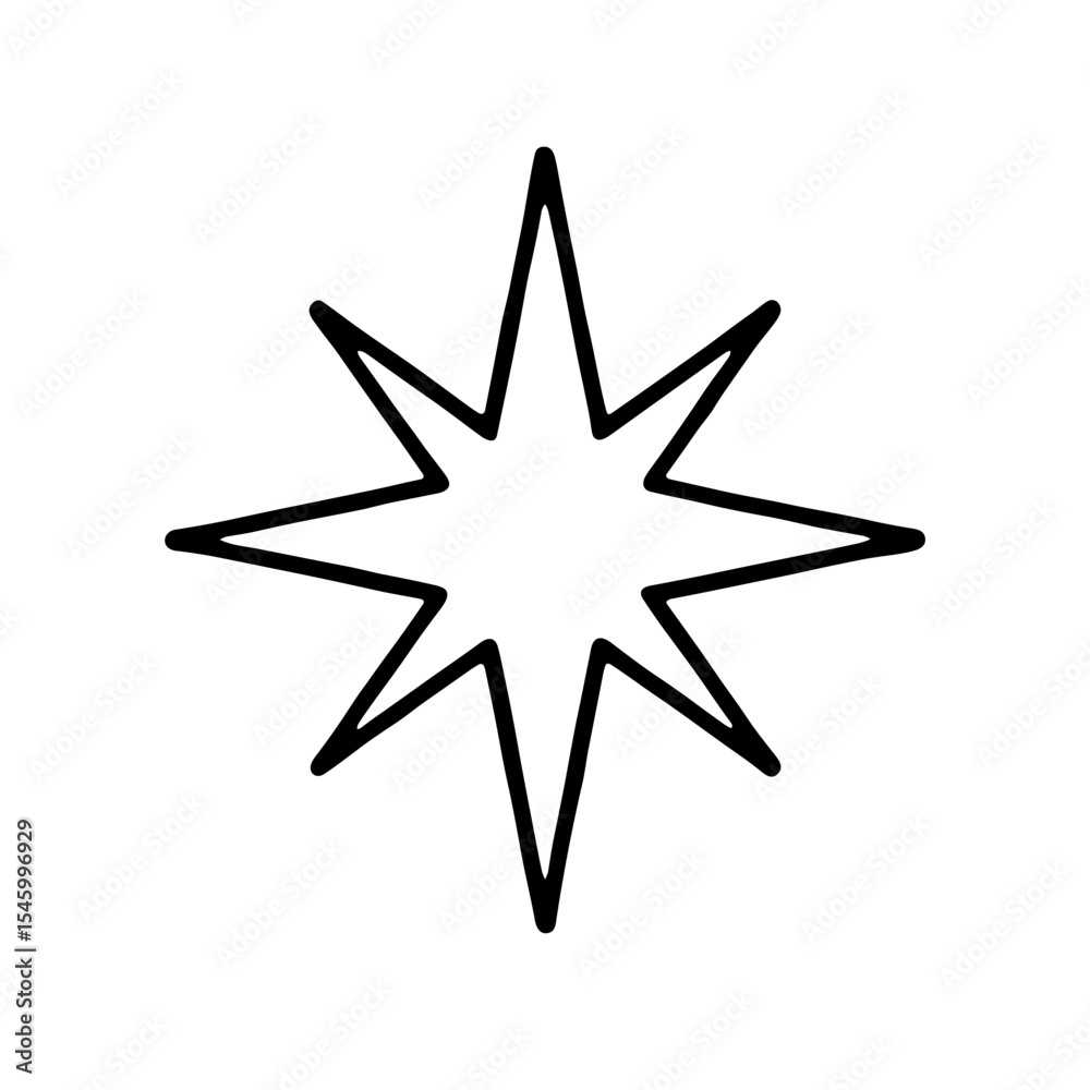 Fototapeta premium Eight-pointed star icon in outline style as a sacred symbol