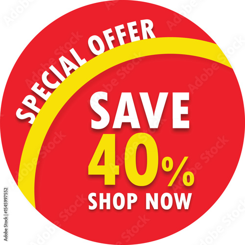 Special offer sale advertisement demonstrating 40 percent discount with shop now call to action