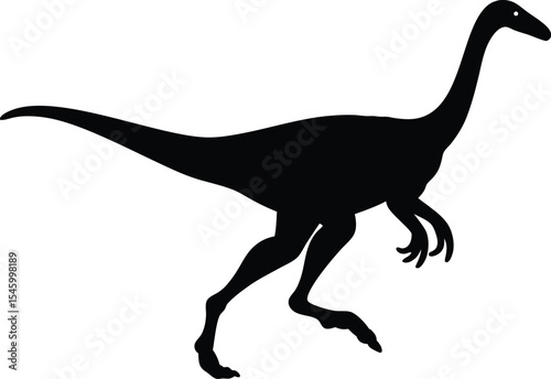 Agile Gallimimus Silhouette: A Running Outline of the Ostrich-Like Dinosaur, Capturing Speed and Grace for Educational or Dynamic Themes on White Canvas.