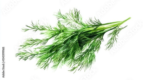 A watercolor depiction of dill, isolated on a white background, serves as a culinary ingredient illustration for recipes and food-related design projects