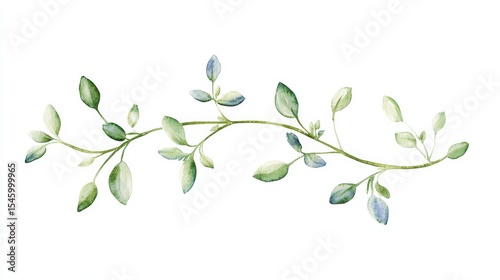 Illustration of thyme branch in watercolor on white background, highlighting its role as a culinary herb, aromatic plant, and fresh ingredient, while showcasing botanical art for kitchen decoration