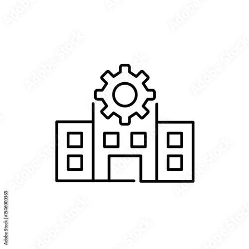 Hospital and cogwheel. Healthcare settings, system management, medical services configuration, facility administration, clinical operations control. Pixel perfect, editable stroke vector icon