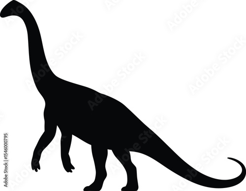 Long-Necked Plateosaurus Silhouette: An Early Dinosaur Outline with Graceful Form, Ideal for Illustrating Triassic Herbivores and Ancient Terrestrial Life on White Background.