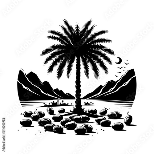 Date palm oasis silhouette landscape